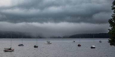 boats Boats on a foggy day in Maine, USA
